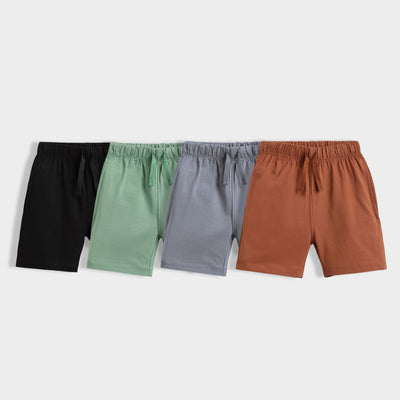 4 Pcs Cotton Shorts | Black, Grey, Brown, Green