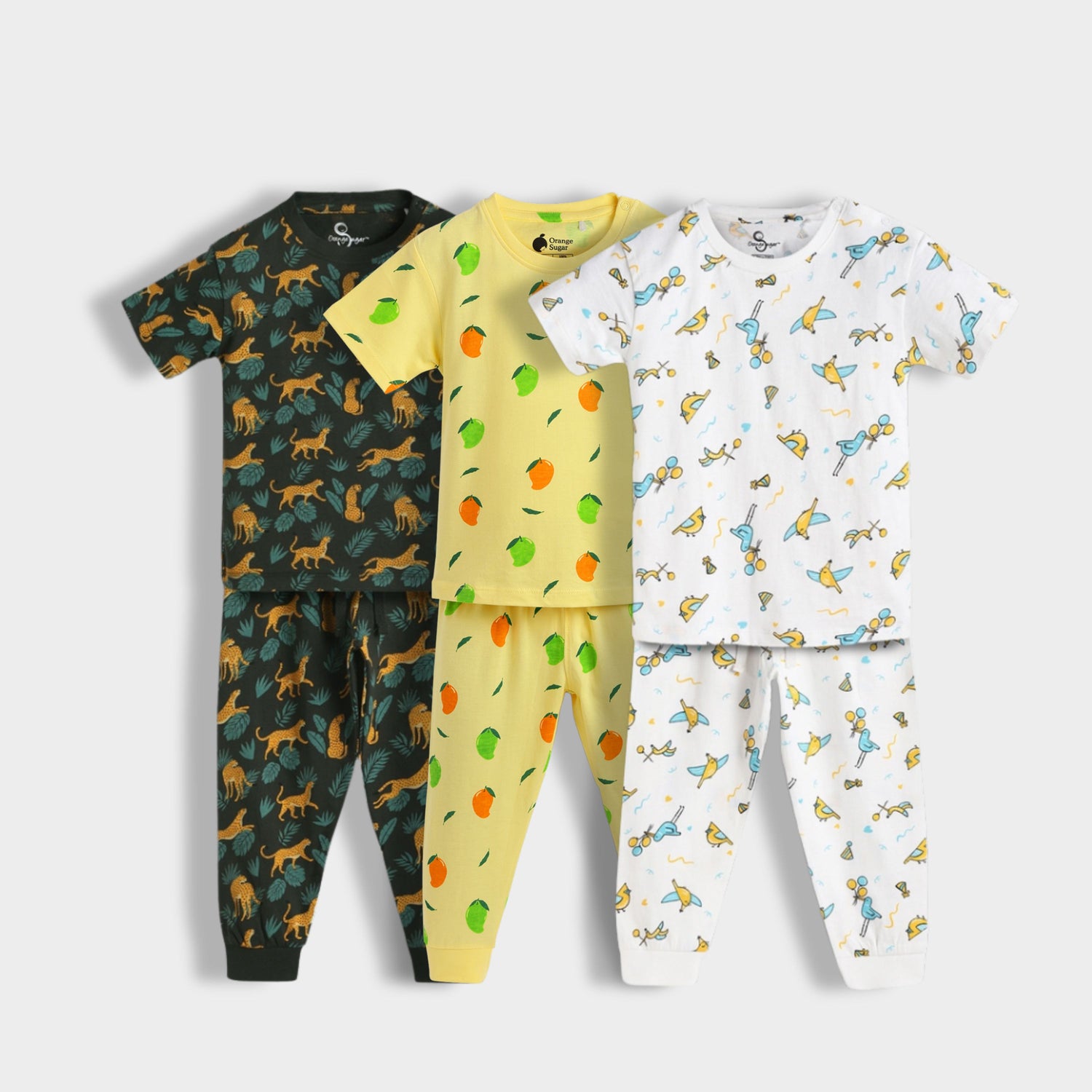 3 Pack Half Sleeves Unisex Co-ord Set | Cheetah, Mangoes, Bird