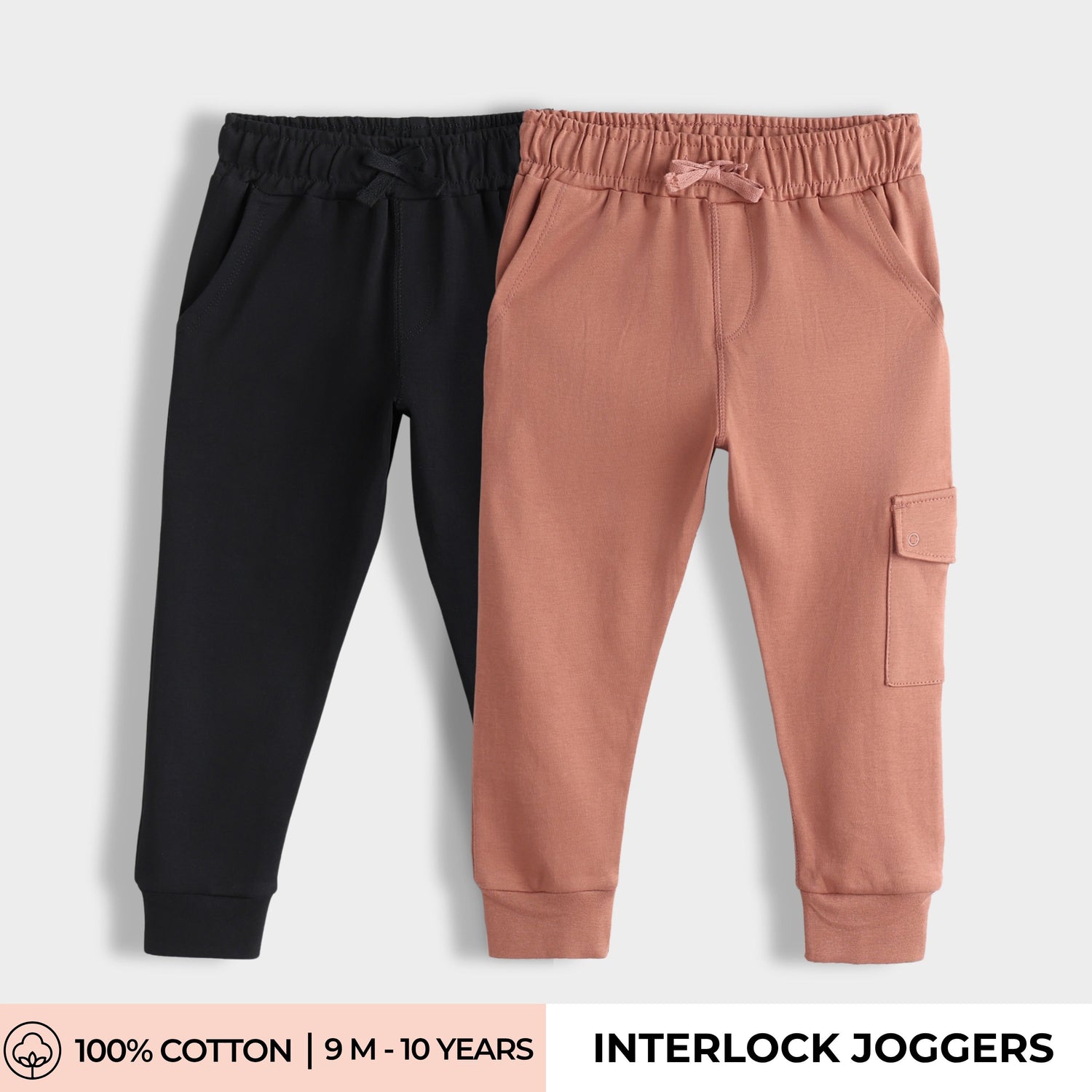 2 Pcs Interlock Joggers | Black, Honey Brown