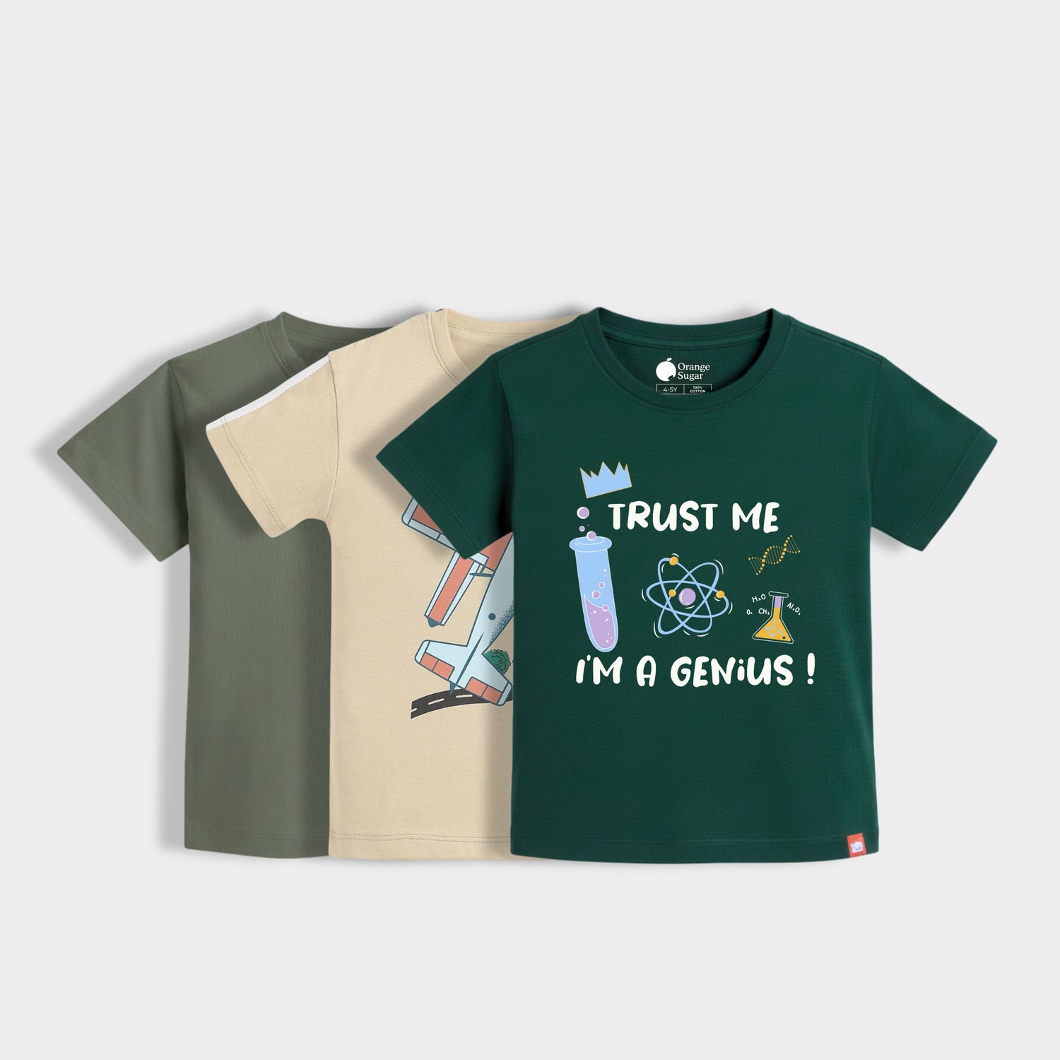 3 Pack Half Sleeves Unisex T-Shirts | Olive Green, Plane Ride, I Am Genius