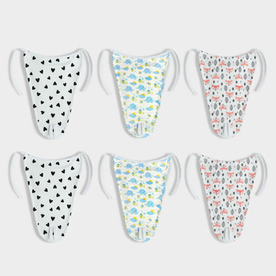 6 Pack Muslin Nappies | Black Heart, Blue Elephant, Fox