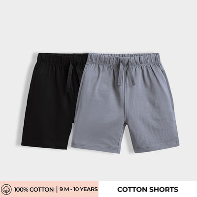 2 Pcs Cotton Shorts | Black, Grey