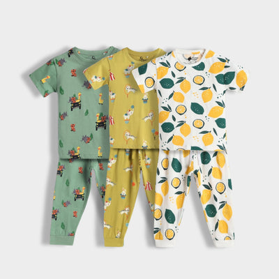3 Pack Half Sleeves Unisex Co-ord Set | Lemon, Circus, Jungle