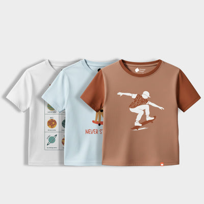 3 Pack Half Sleeves Unisex T-Shirts | Little Planet, Pup, Ride And Roll