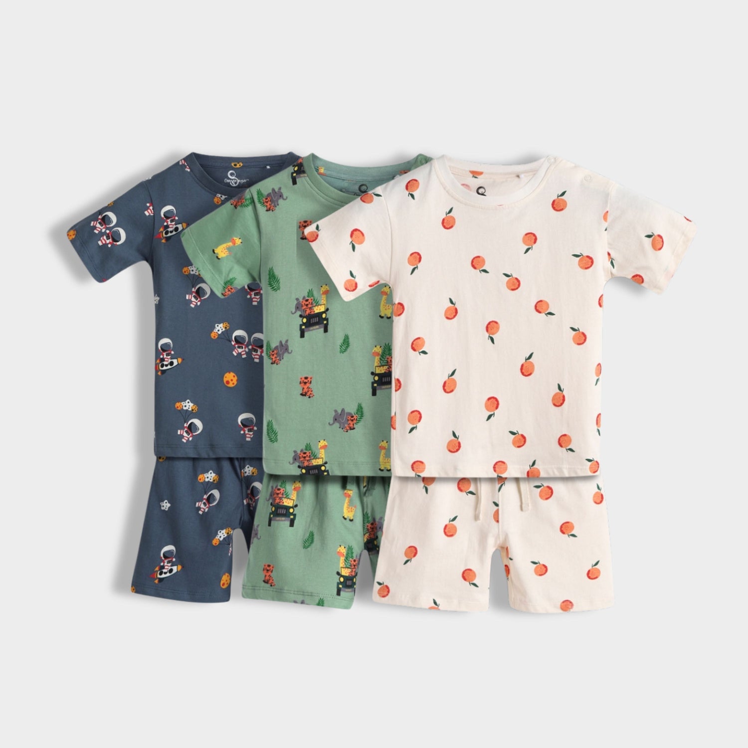 3 Pack T-Shirt & Shorts Unisex Co-ord Set | Jungle, Space & Orange