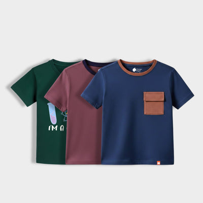 3 Pack Half Sleeves Unisex T-Shirts | I Am Genius, Dusty Pink, Diesel Blue