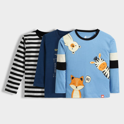 3 Pack Full Sleeves Unisex T-Shirts | Black Stripes, Space Shuttle, Peek A Boo