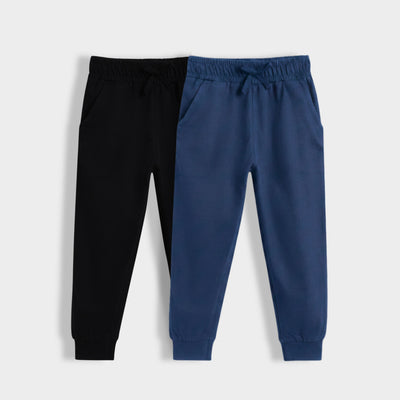 2 Pcs Cotton Joggers | Black, Blue
