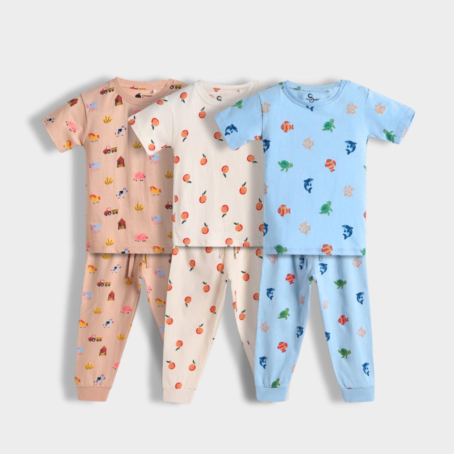 3 Pack Half Sleeves Unisex Co-ord Set | Farm, Orange & Underwater
