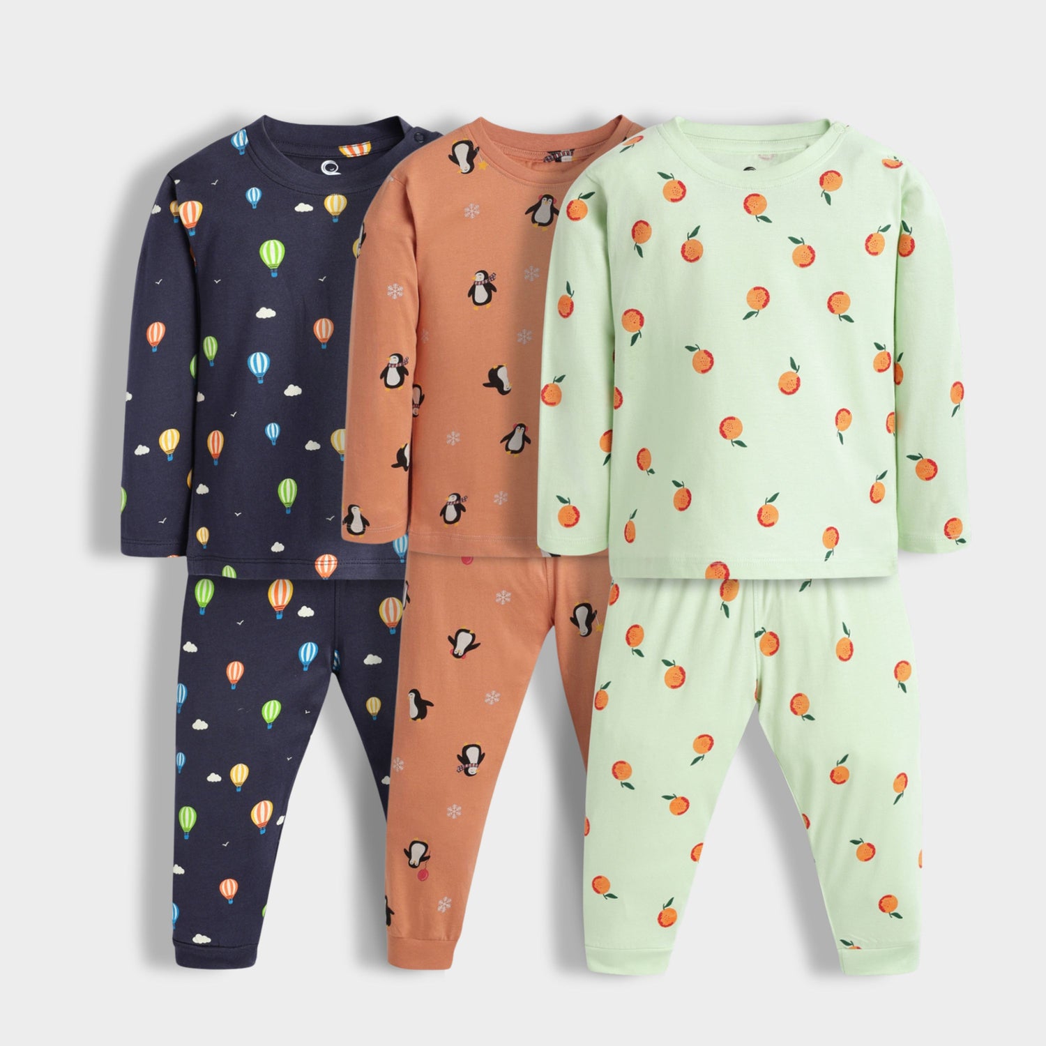 3 Pack Full Sleeves Unisex Co-ord Set | Penguin Chill, Hot Air & Orange Bliss