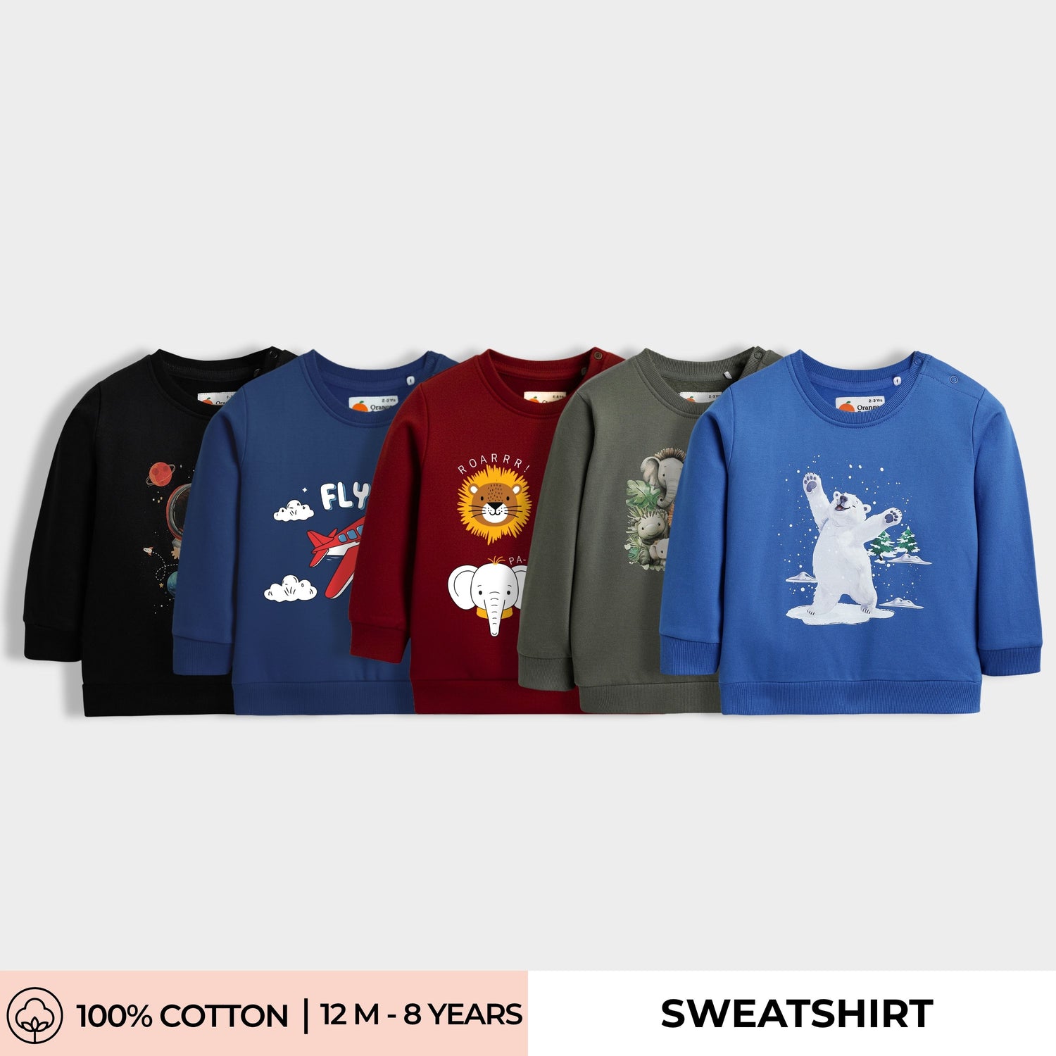 5 Pack Sweatshirts | Space Kid, Fly High, Animal Kingdom, Wild Pals, Snowy Joy