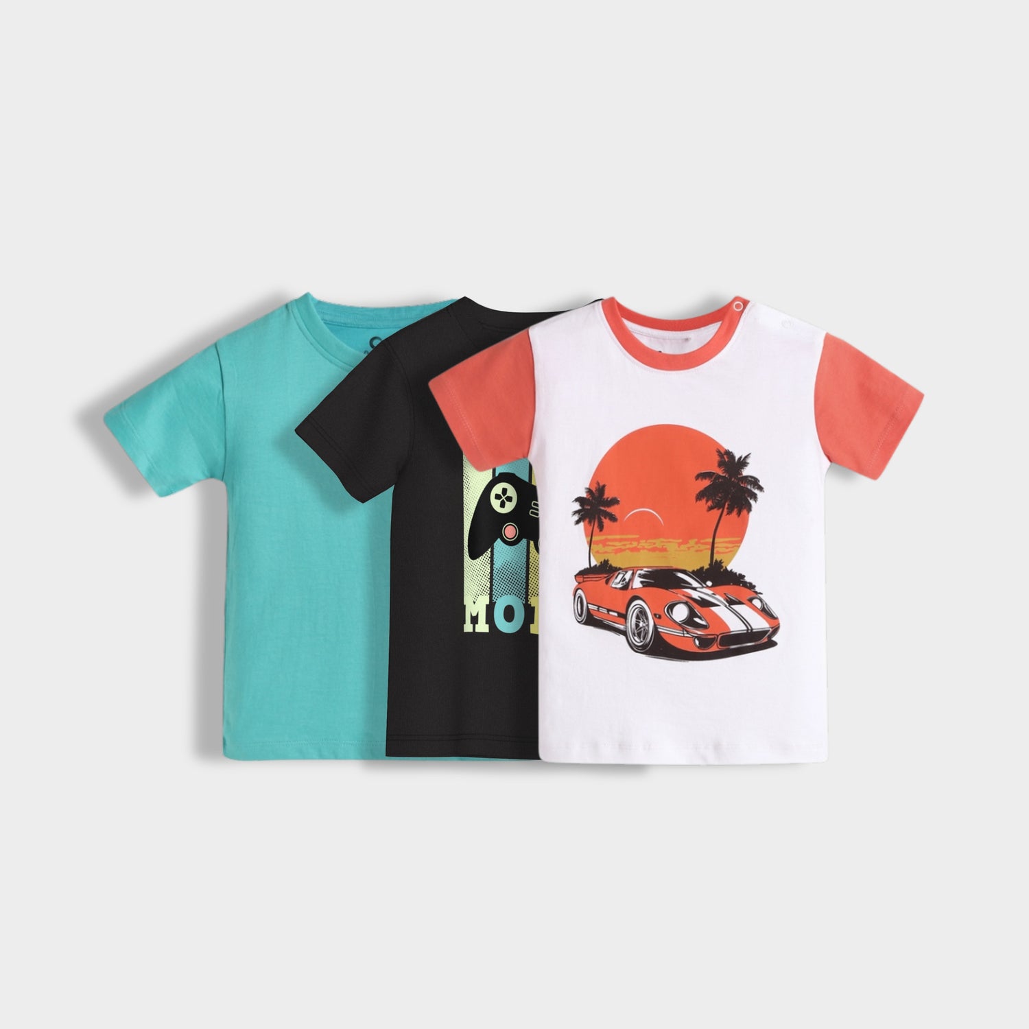 3 Pack Half Sleeves T-Shirt | Aqua Orange, Game Mode, Car Ride