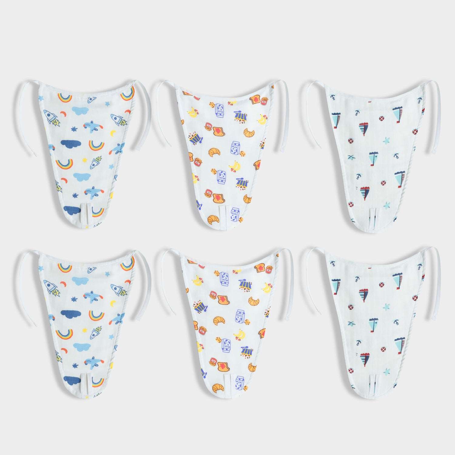 6 Pack Muslin Nappies | Starry, Breakfast, Sailor