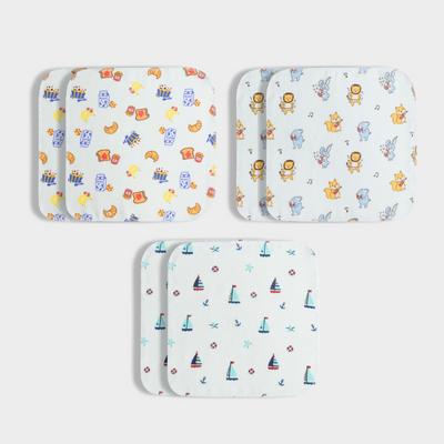 6 Pack Muslin Wash Cloth | Sailor, Jungle Jingles, Breakfast