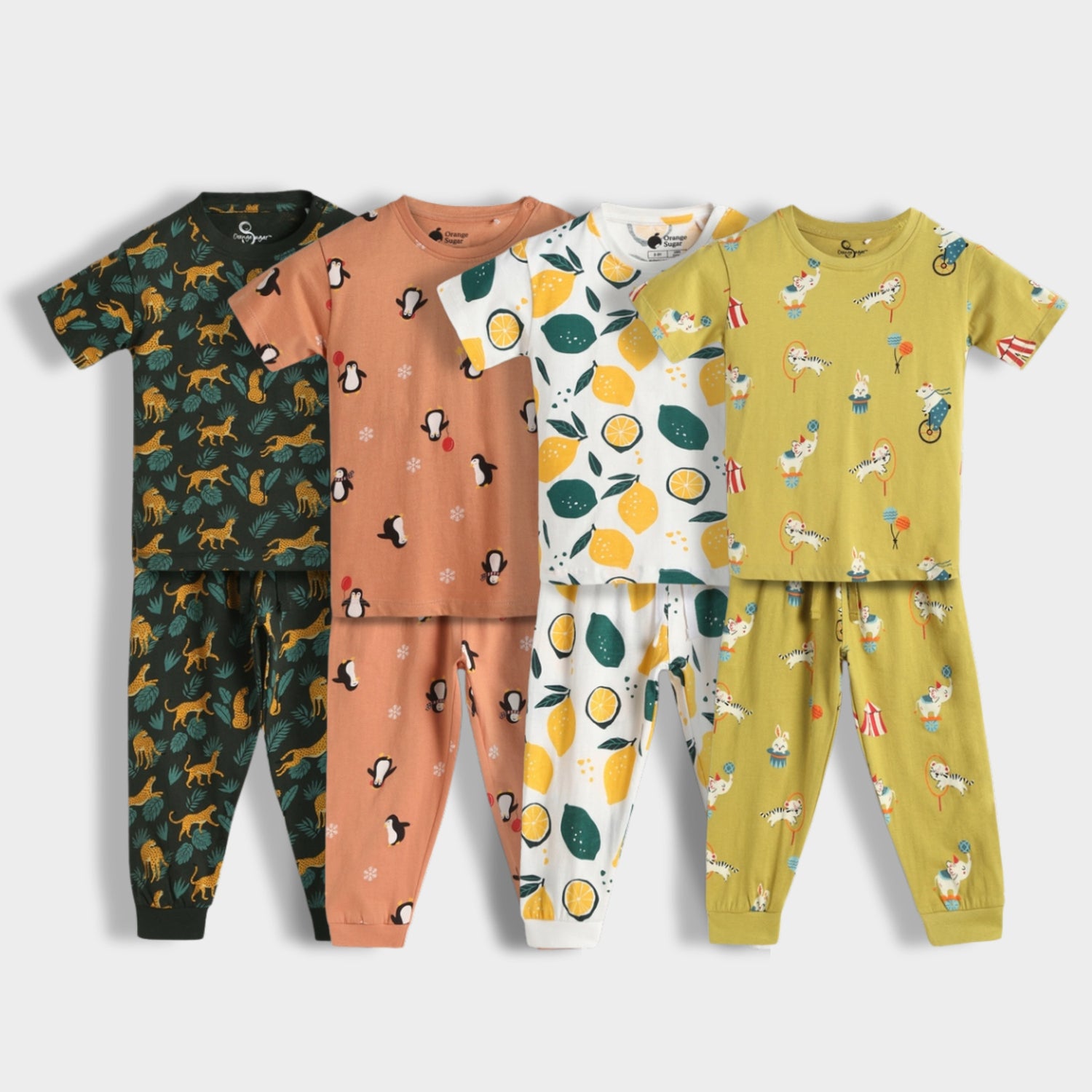 4 Pack Half Sleeves Unisex Co-ord Set | Circus, Lemon, Penguin Chill & Cheetah