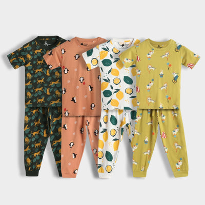 4 Pack Half Sleeves Unisex Co-ord Set | Circus, Lemon, Penguin Chill & Cheetah