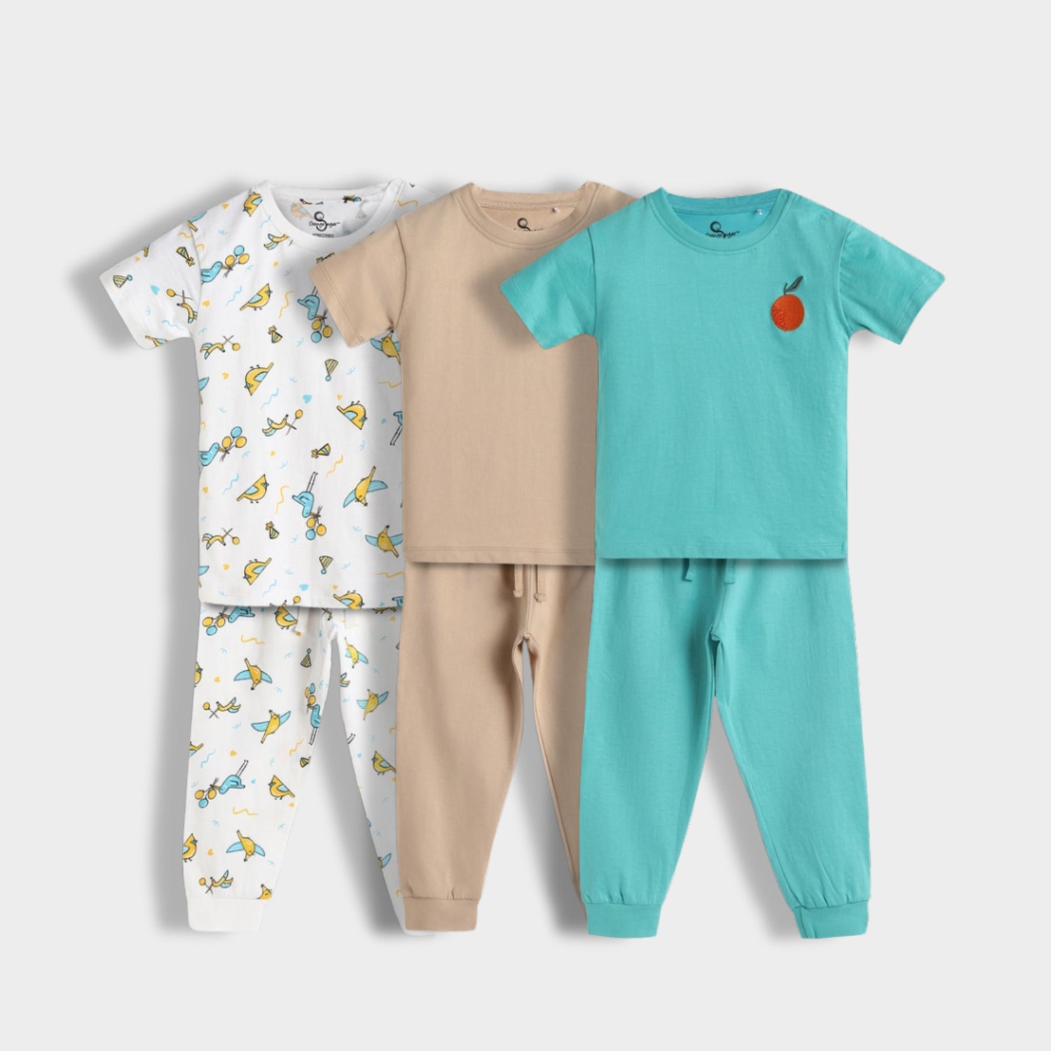 3 Pack Half Sleeves Unisex Co-ord Set | Bird, Aqua Orange & Truck