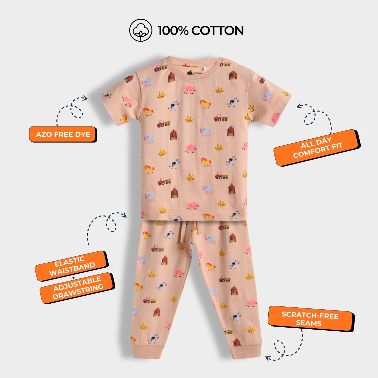 Half Sleeves Unisex Co-ord Set | Farm Animals