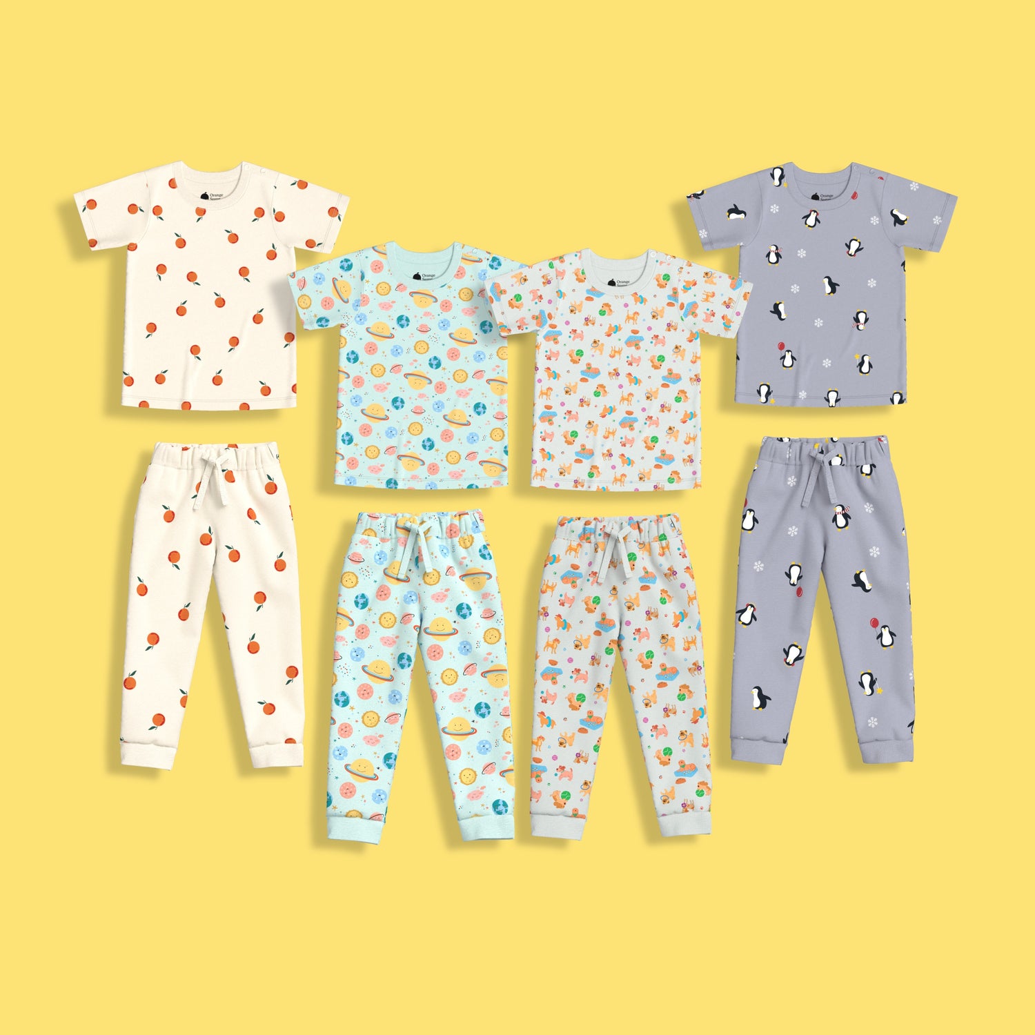4 Pack Half Sleeves Unisex Co-ord Set | Furry, Penguin, Orange & Galaxy