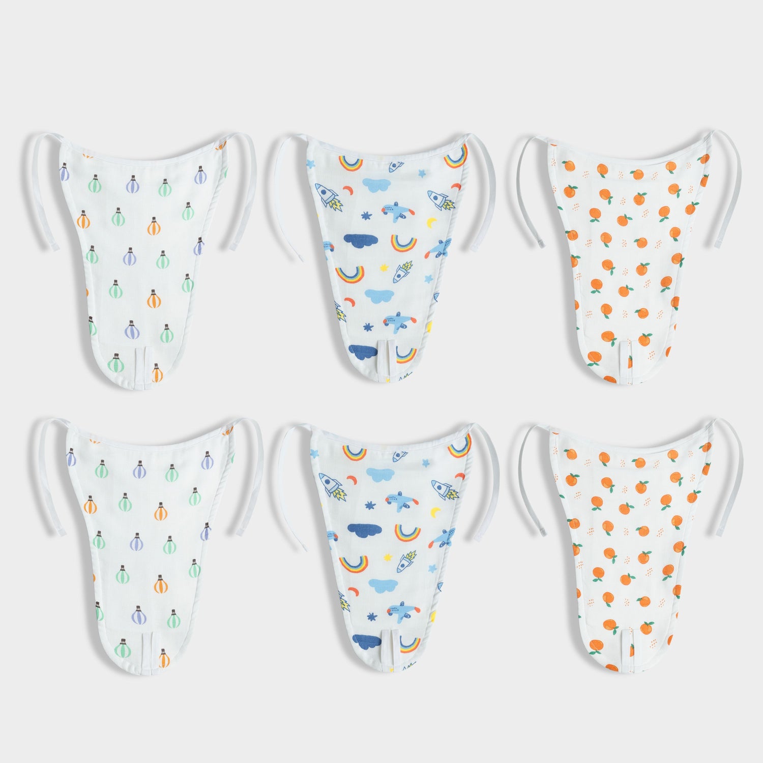 6 Pack Muslin Nappies | Balloon Ride, Starry, Sweet Oranges