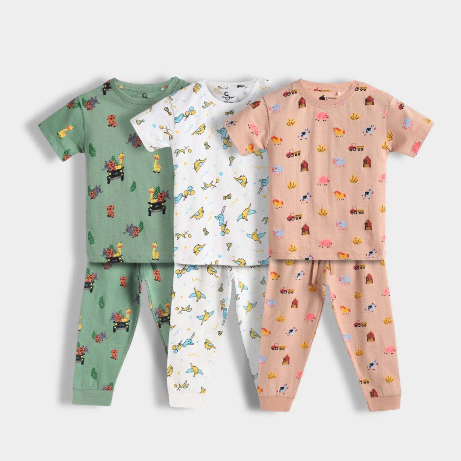 3 Pack Half Sleeves Unisex Co-ord Set | Bird, Jungle & Farm