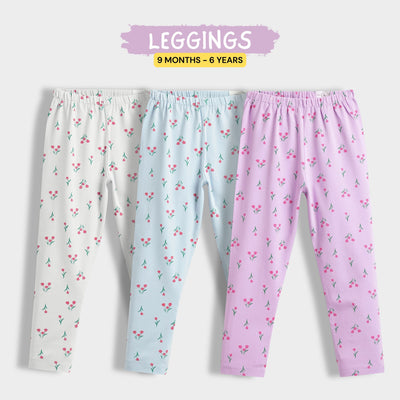 3 Pcs Leggings | White Tulips, Skyblue Tulips, Light Lavender Tulips