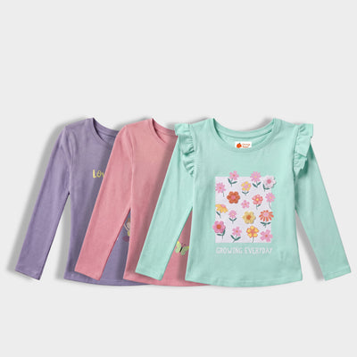 3 Pack Girls Full Sleeves Top | Love To Dance, Wings Of Joy, Growing Everyday