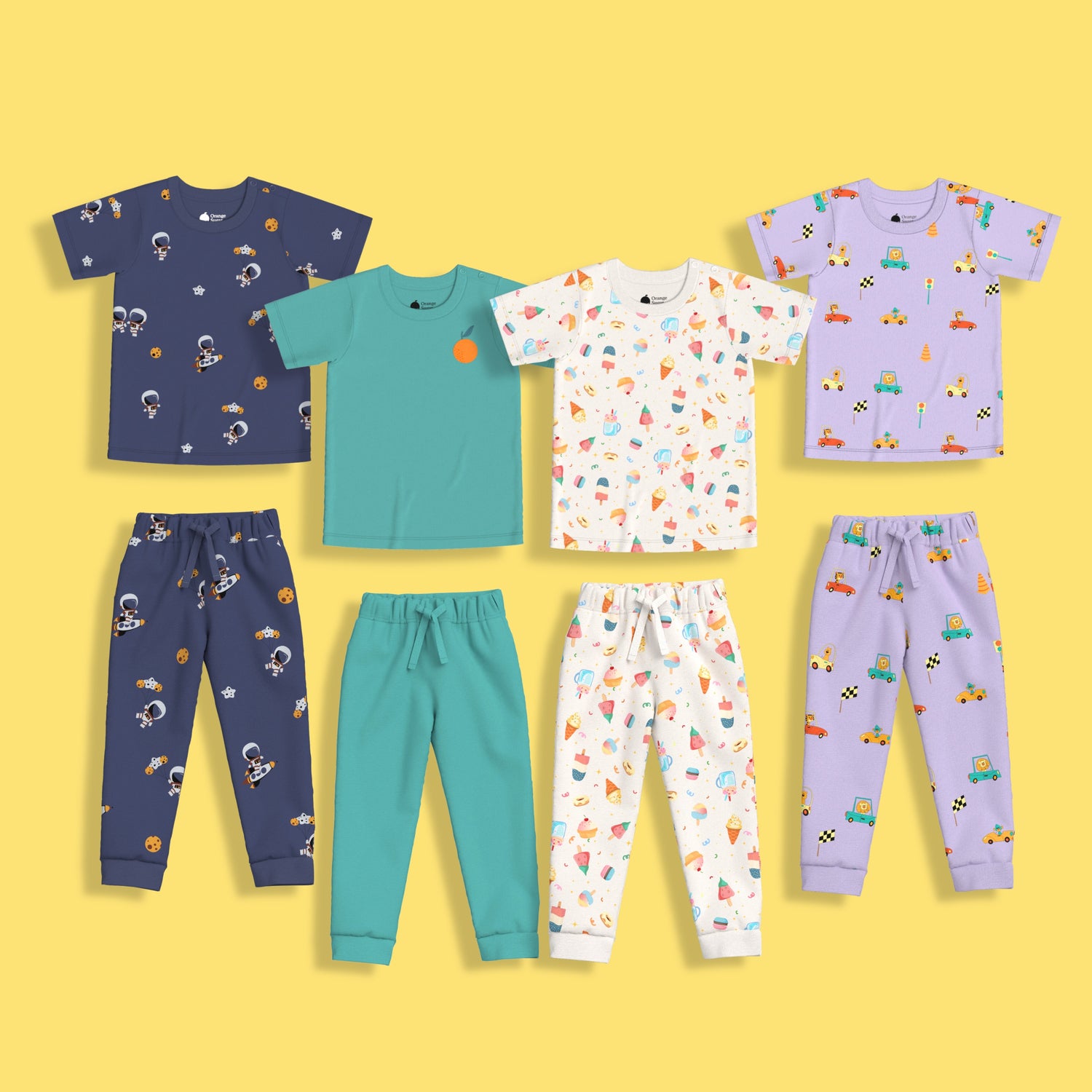 4 Pack Half Sleeves Unisex Co-ord Set | Space, Frosty, Cars & Aqua Orange
