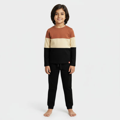 Full Sleeves Unisex T-Shirt & Joggers | Color Block Brown