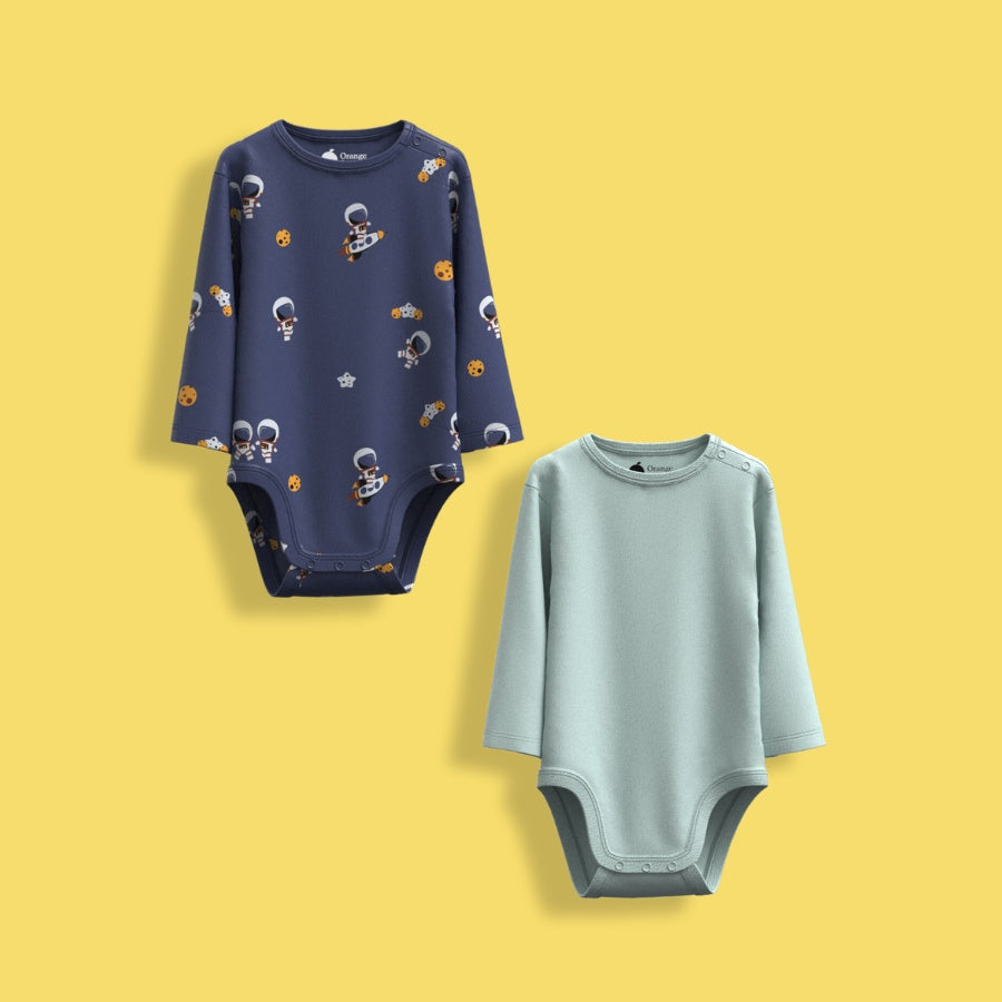 2 Pcs Full Sleeves Bodysuit | Space, Light Green