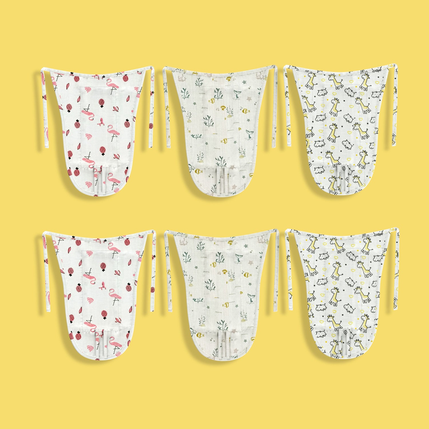 6 Pack Muslin Langot | Pink Bird, Ocean, Giraffe