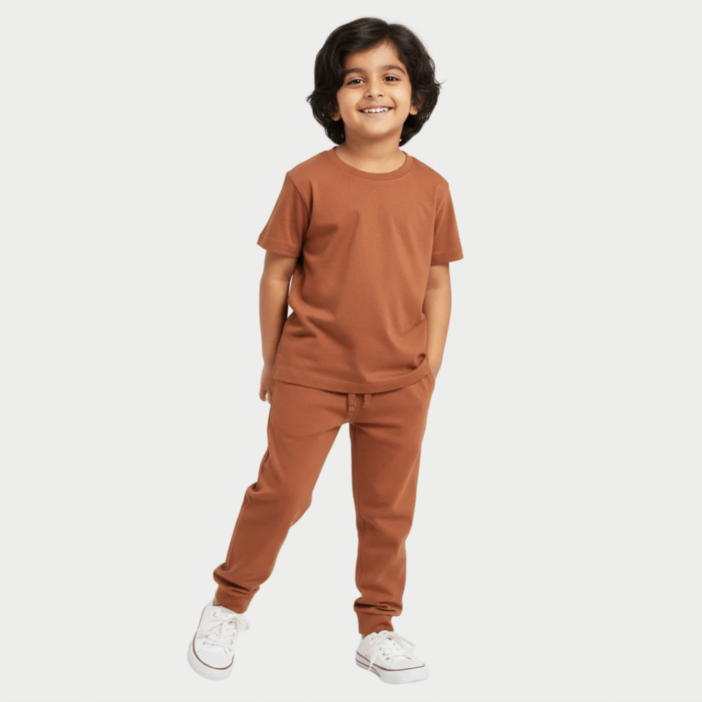 Half Sleeves Unisex T-Shirt & Joggers Set | Brown