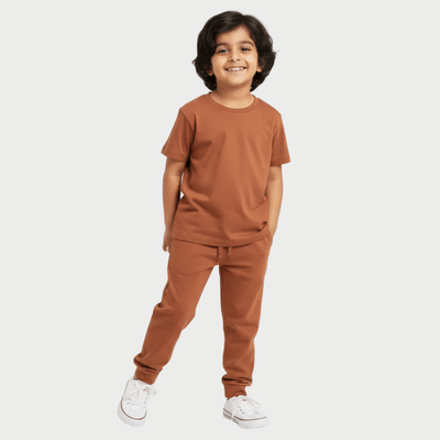 Half Sleeves Unisex T-Shirt & Joggers Set | Brown