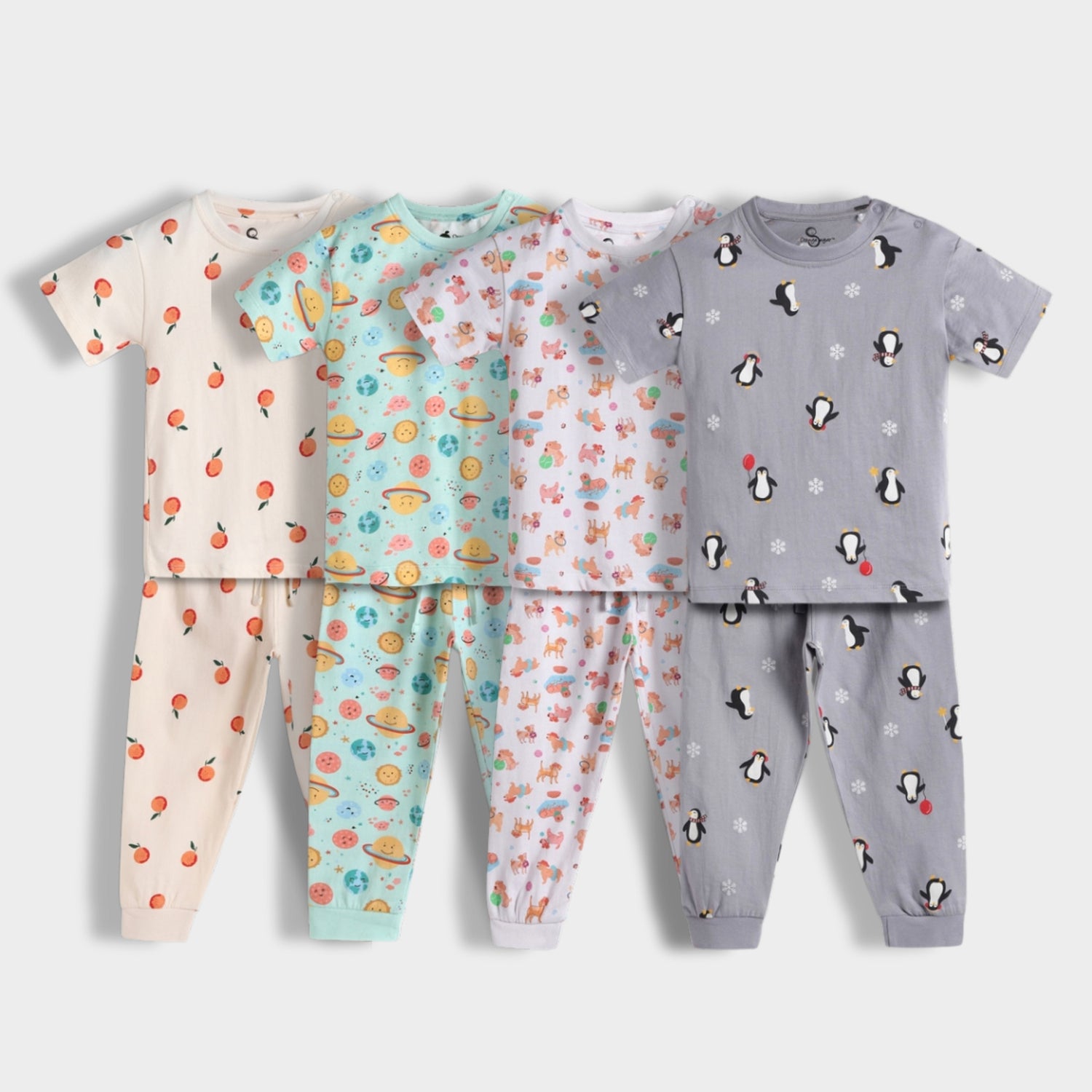 4 Pack Half Sleeves Unisex Co-ord Set | Furry, Penguin, Orange & Galaxy