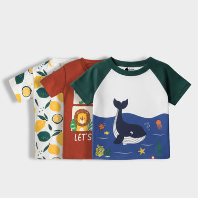 3 Pack Half Sleeves Unisex T-Shirts | Lemon, Zoo, Mini Ocean