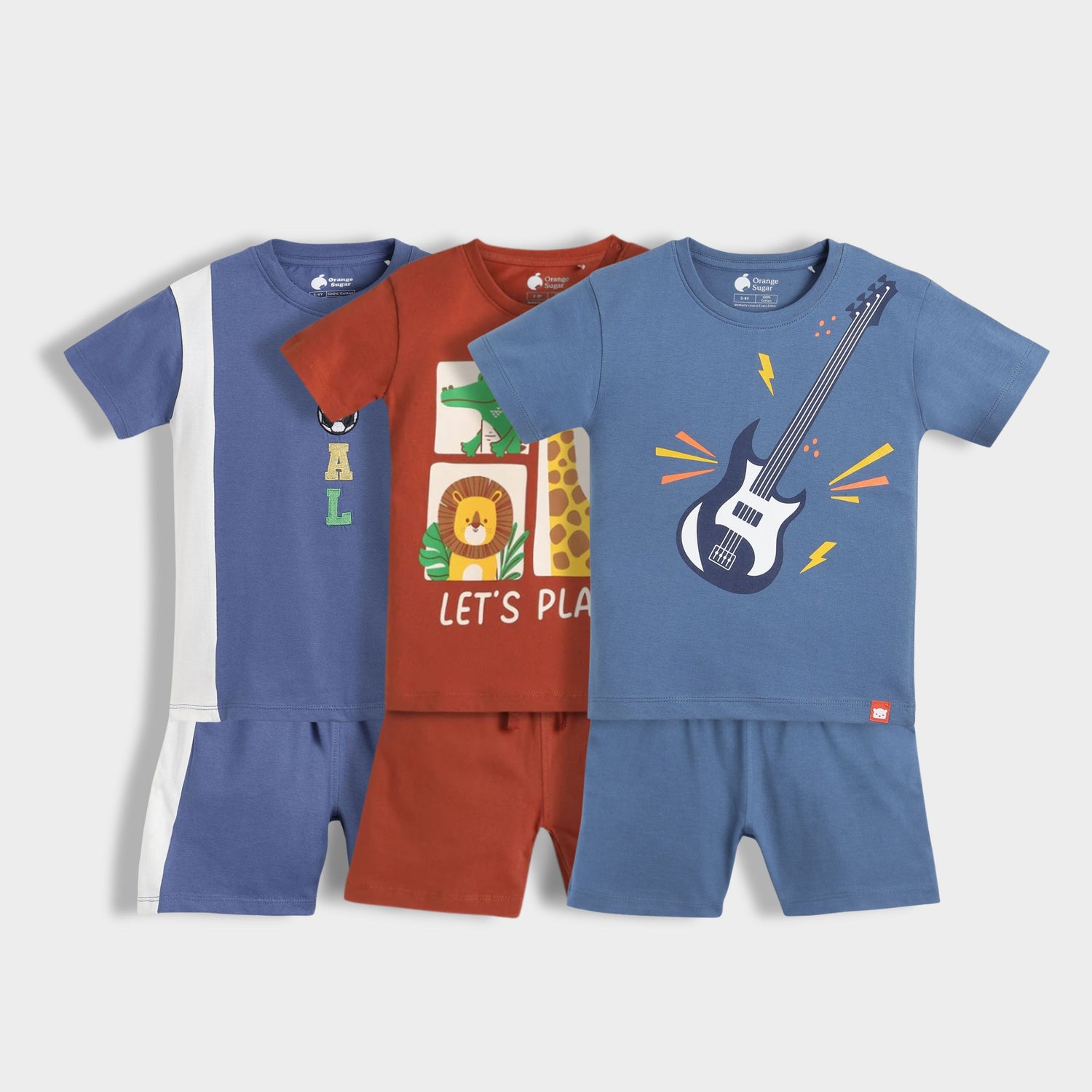 3 Pack T-Shirt & Shorts Unisex Co-ord Set | Goal Time, Little Zoo, Rockstar