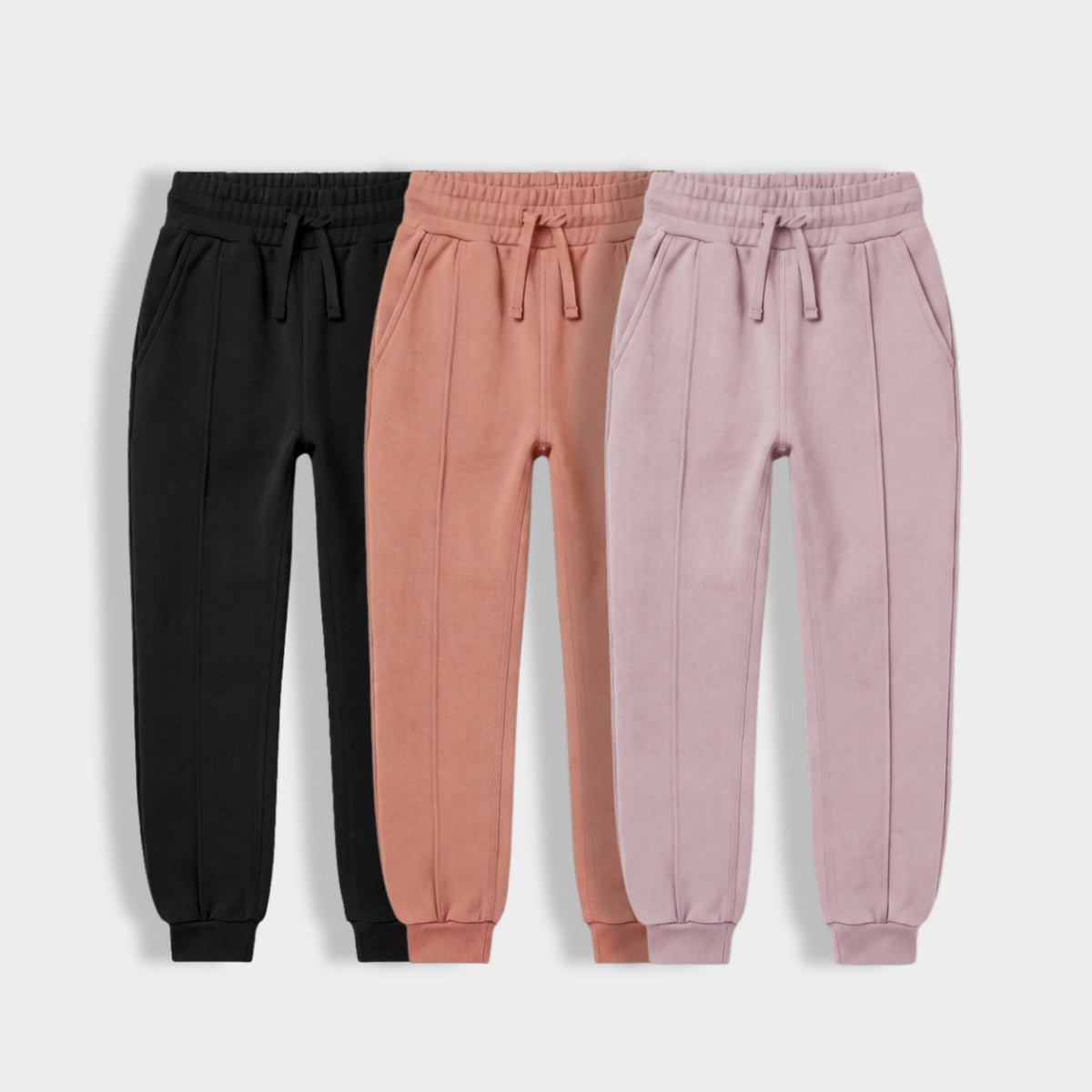 3 Pack Girls Interlock Joggers | Black, Honey Brown, Powder Nude
