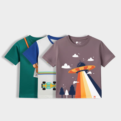 3 Pack Half Sleeves Unisex T-Shirts | Camera, Formula Racing, UFO