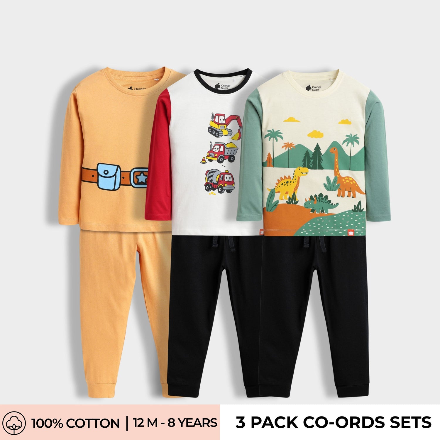 3 Pack Full Sleeves Unisex Co-ord Set | Space Ship, Road Runner, Dino