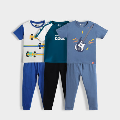 3 Pack Half Sleeves Unisex T-Shirt & Joggers Set | Formula Racing, Little Rockstar, I Am Cool