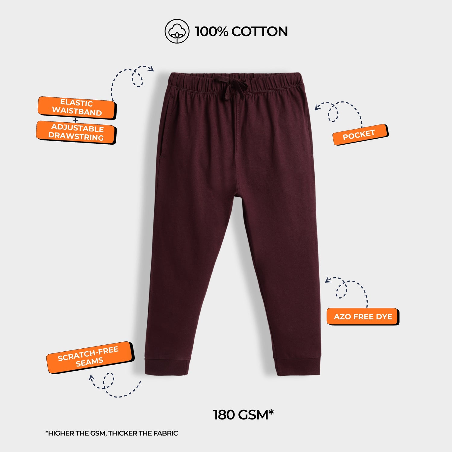 3 Pcs Cotton Joggers | Black, Wine, Blue