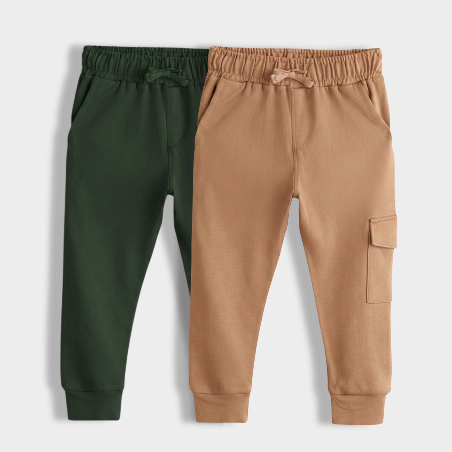 2 Pcs Interlock Joggers | Dark Olive, Light Brown