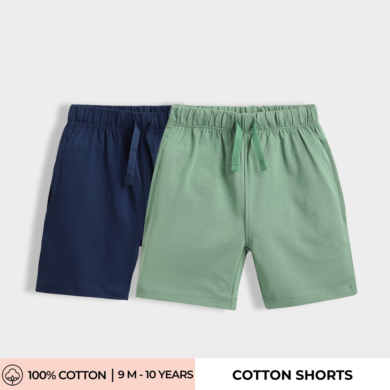 2 Pcs Cotton Shorts | Blue, Green