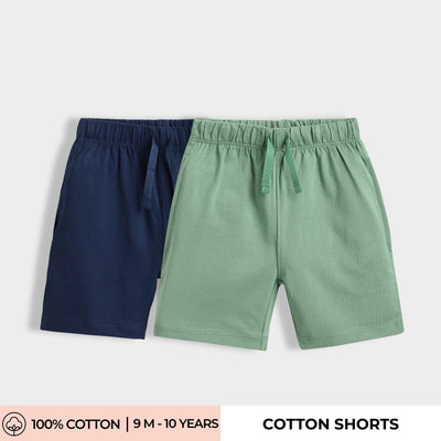 2 Pcs Cotton Shorts | Blue, Green