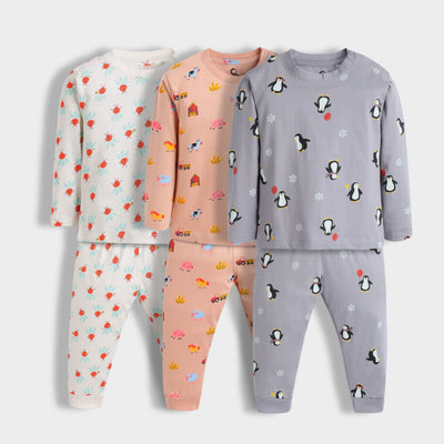 3 Pack Full Sleeves Unisex Co-ord Set | Farm, Penguin & Beetroot