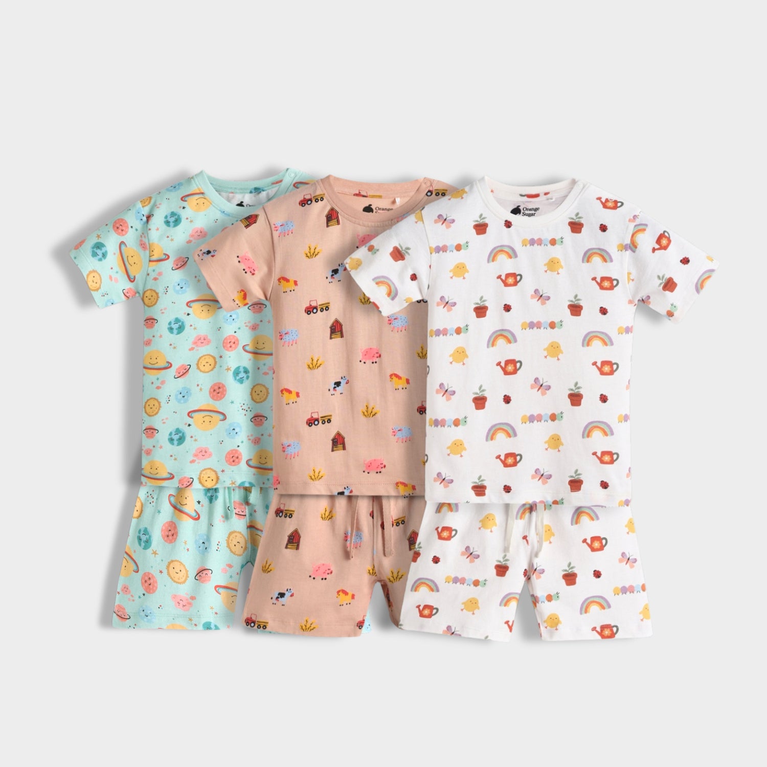 3 Pack T-Shirt & Shorts Unisex Co-ord Set | Galaxy, Farm, Gardening