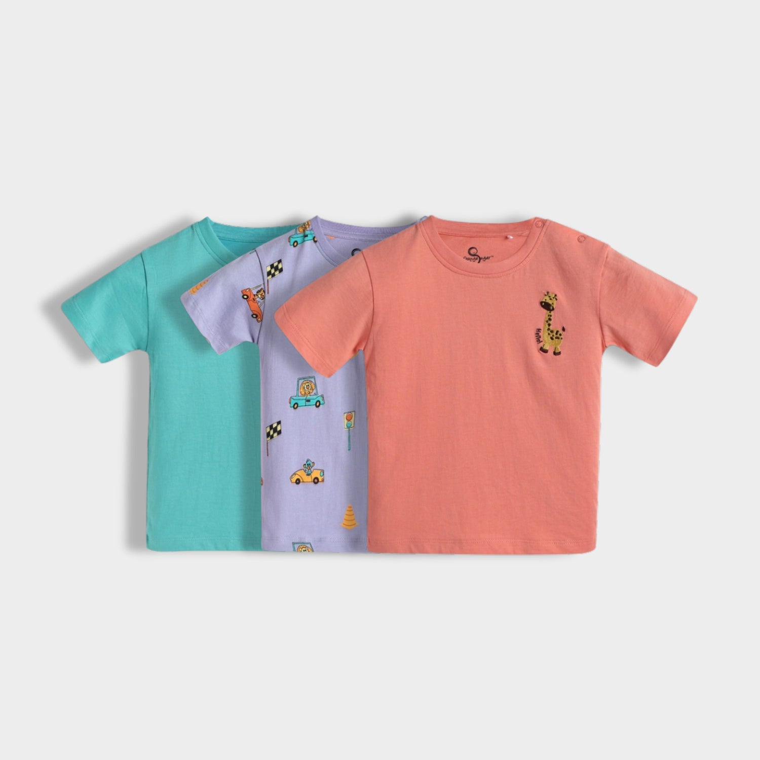 3 Pack Half Sleeves T-Shirt | Aqua Orange, Cars, Giraffe