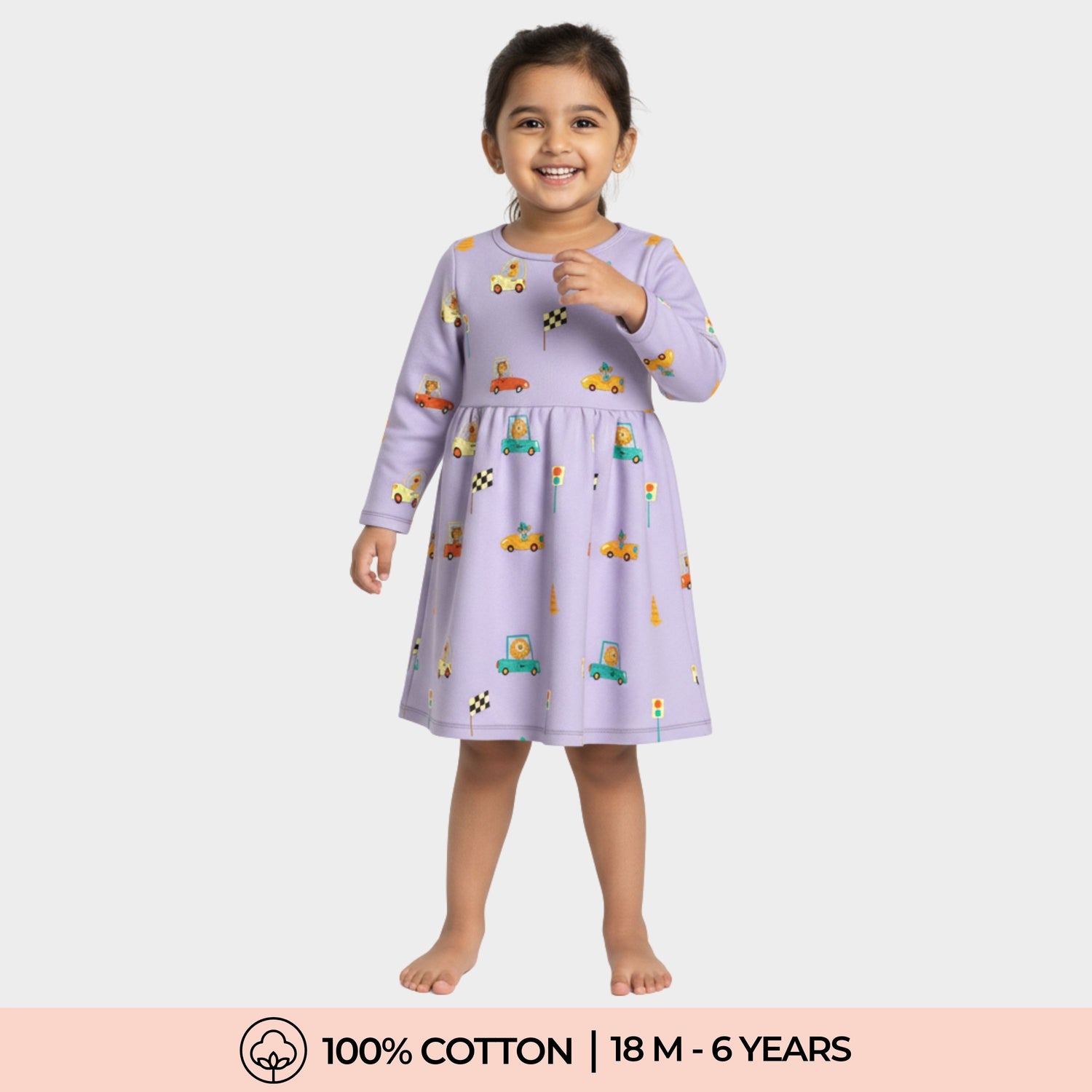Long Sleeves Printed Dress | Racing Cars