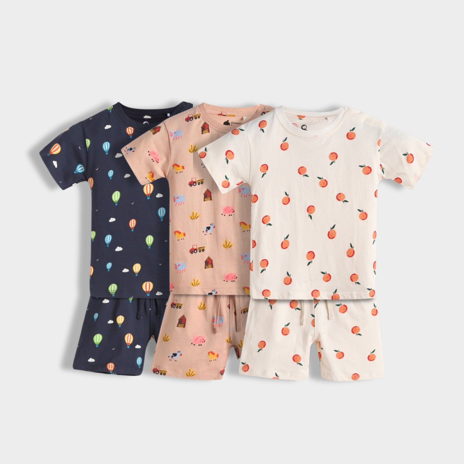 3 Pack T-Shirt & Shorts Unisex Co-ord Set | Hot Air, Farm, Orange
