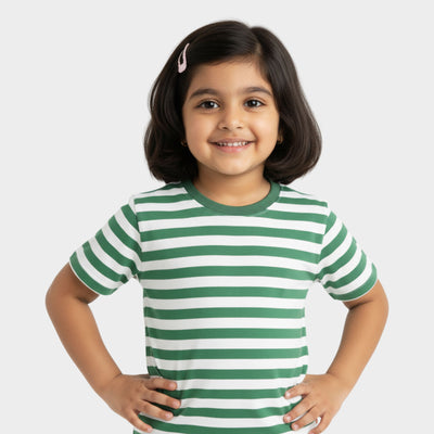 Half Sleeves Tee | Green Stripes